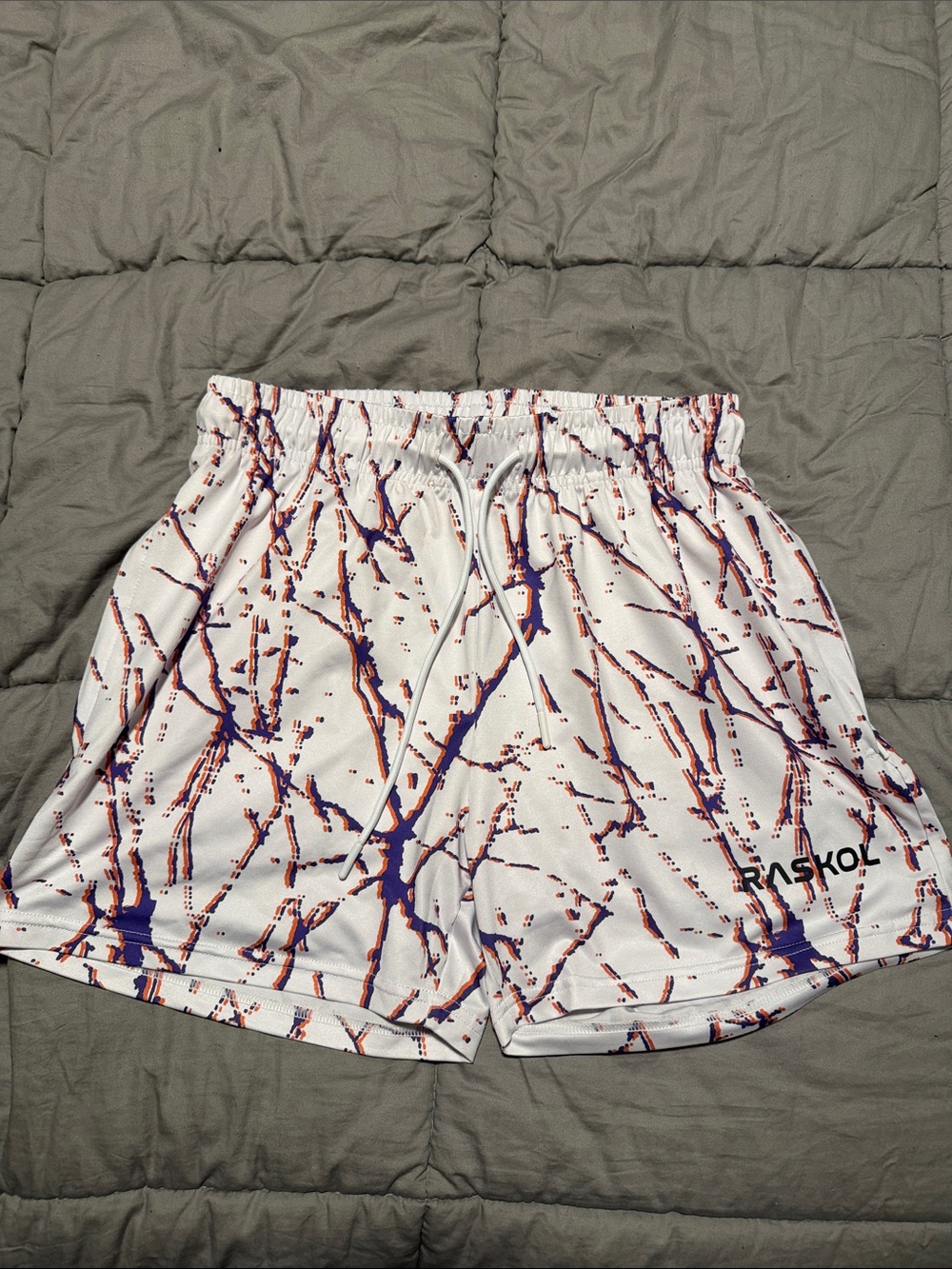 Raskol White Men’s Athletic Shorts with Navy & Orange Print